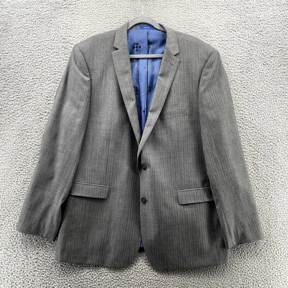 Vince Camuto Jacket Adult 48L Gray Striped Wool Slim Fit Blazer Coat Formal Mens